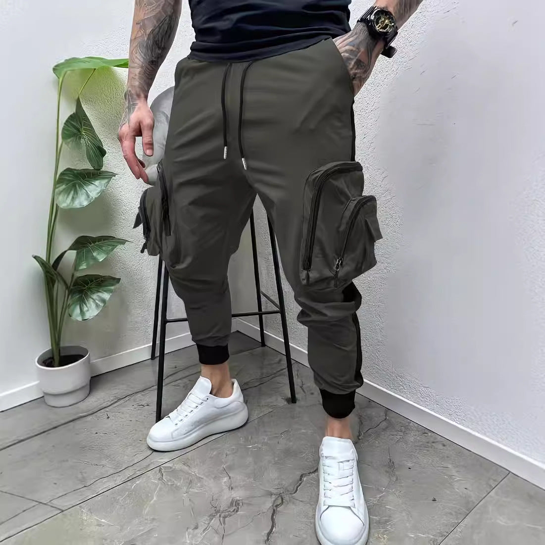 Herren Cargo-Hose mit Reißverschluss & Taschen – Tapered Fit – Funktional & Stylisch im Colorblock-Design