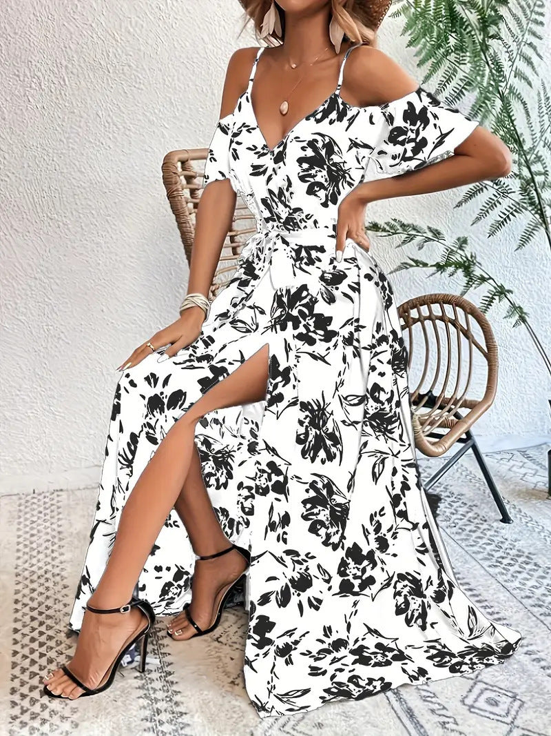 Off-Shoulder Sommerkleid mit Blumenprint – Feminines Maxikleid für Urlaub & Strand