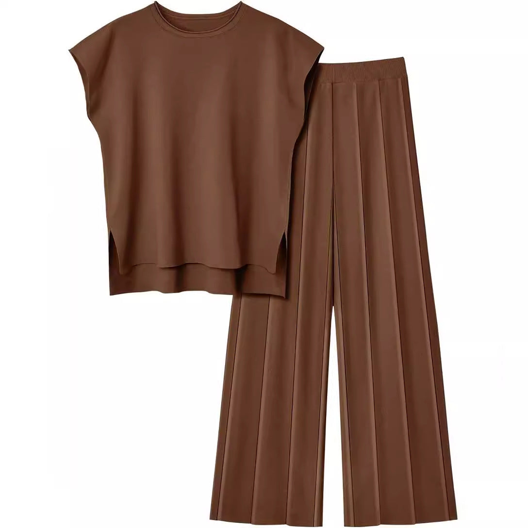 Damen Zweiteiler – Ärmelloses Oberteil & Weite Hose – Bequem & Stylisch im Casual-Look