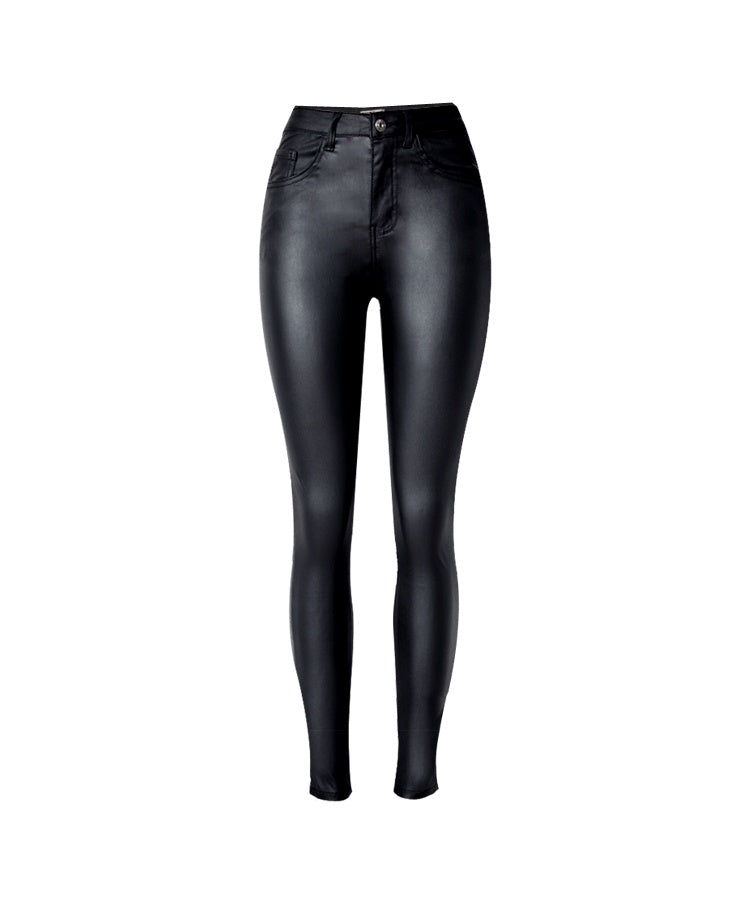High Waist Leder-Look Leggings – Figurformende Hose mit Glanz-Effekt