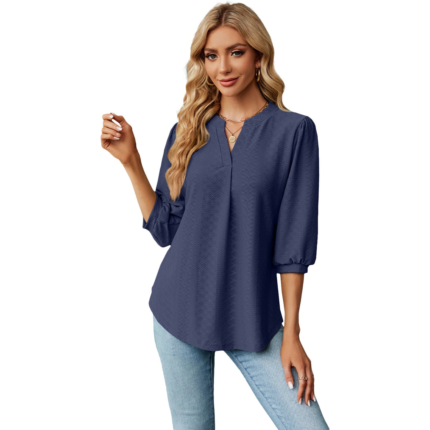 Elegantes Jacquard-Shirt mit V-Ausschnitt
