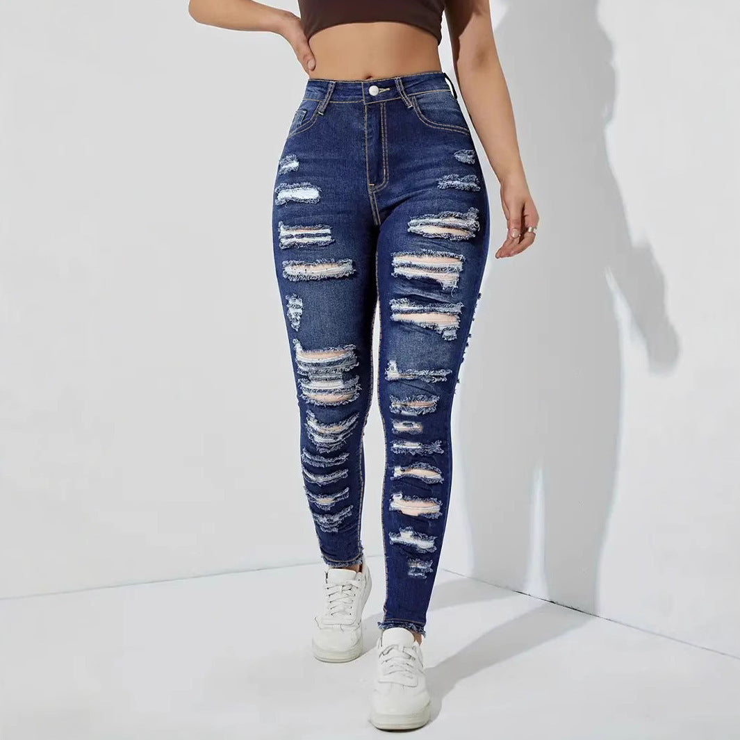 Damenjeans mit Rissen & Stretch – Coole Röhrenjeans im Used-Style