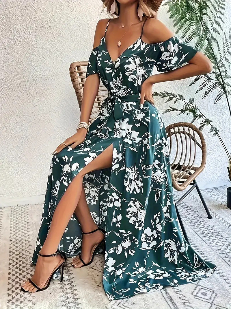 Off-Shoulder Sommerkleid mit Blumenprint – Feminines Maxikleid für Urlaub & Strand