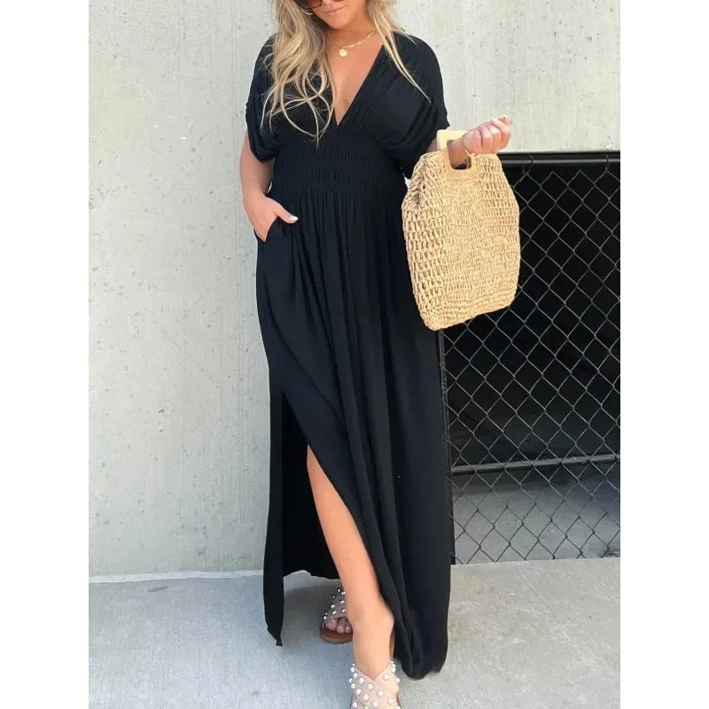 Damen Sommerkleid mit V-Ausschnitt – Maxi-Kleid