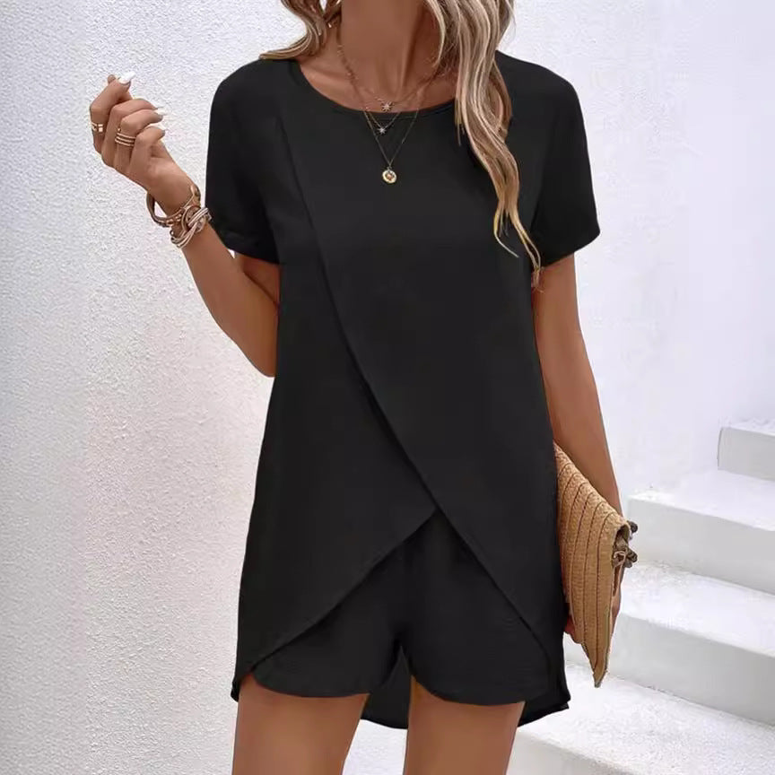 Zweiteiler Damen Set Asymmetrisches Oberteil & Shorts