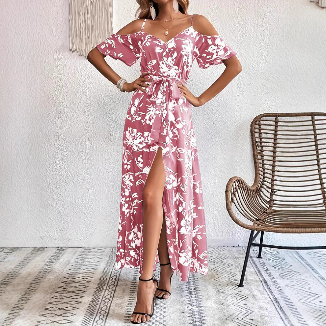 Off-Shoulder Sommerkleid mit Blumenprint – Feminines Maxikleid für Urlaub & Strand