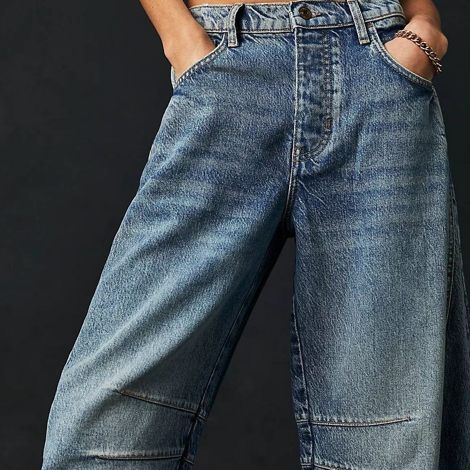 Damen Barrel Jeans – Weites Bein & Mid Waist – Bequem & Trendy im Baggy Fit