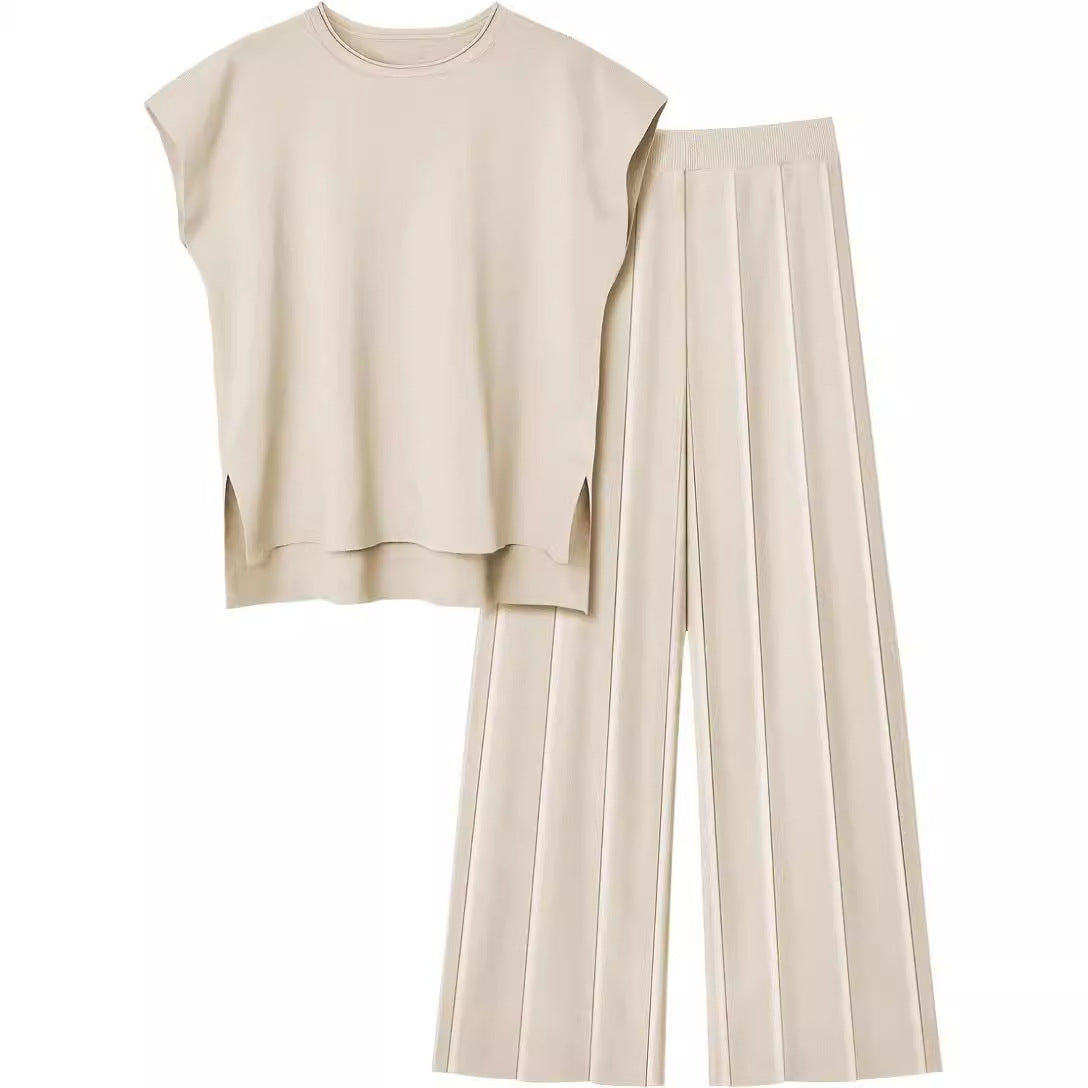 Damen Zweiteiler – Ärmelloses Oberteil & Weite Hose – Bequem & Stylisch im Casual-Look