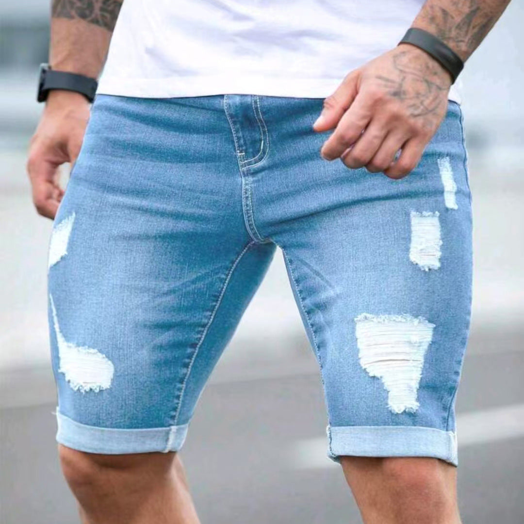 Herren Jeans-Shorts Sommer – Blau mit Destroyed-Look – Luftig, Stylisch & Bequem