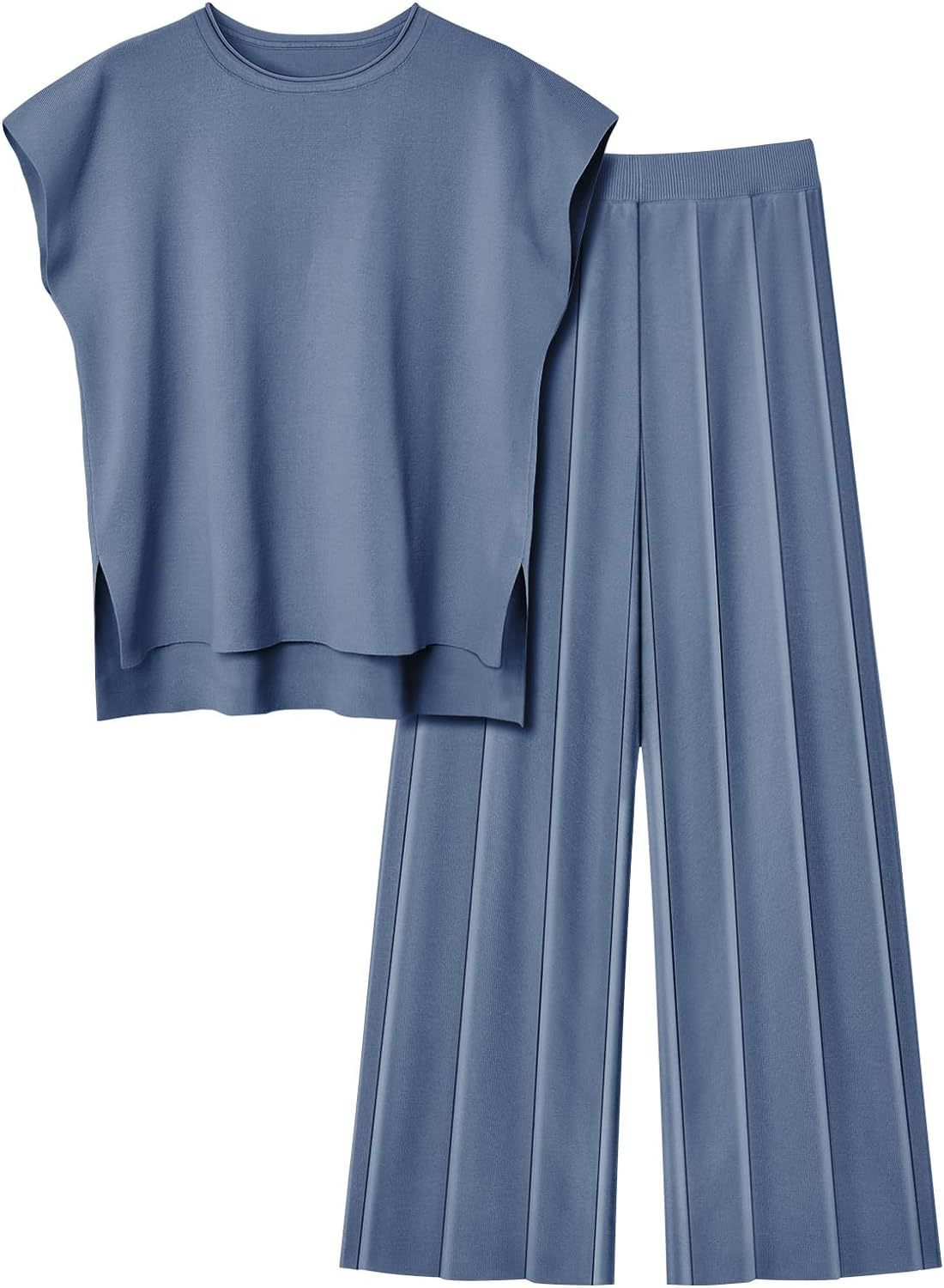 Damen Zweiteiler – Ärmelloses Oberteil & Weite Hose – Bequem & Stylisch im Casual-Look