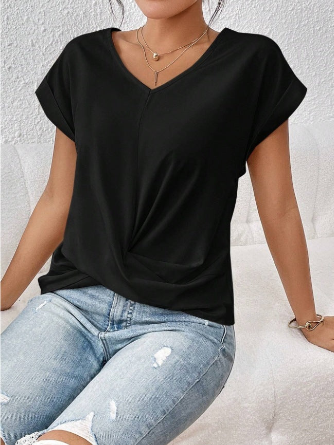 Sommer-T-Shirt mit V-Ausschnitt & Knoten-Detail