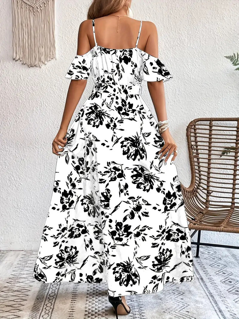 Off-Shoulder Sommerkleid mit Blumenprint – Feminines Maxikleid für Urlaub & Strand