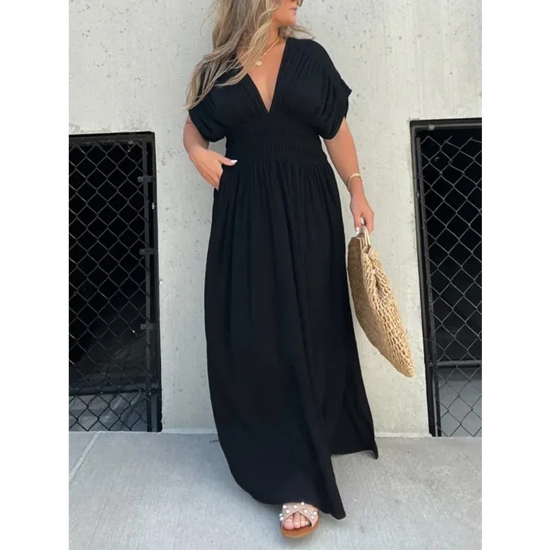 Damen Sommerkleid mit V-Ausschnitt – Maxi-Kleid