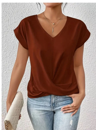 Sommer-T-Shirt mit V-Ausschnitt & Knoten-Detail