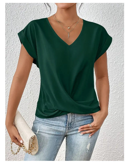 Sommer-T-Shirt mit V-Ausschnitt & Knoten-Detail