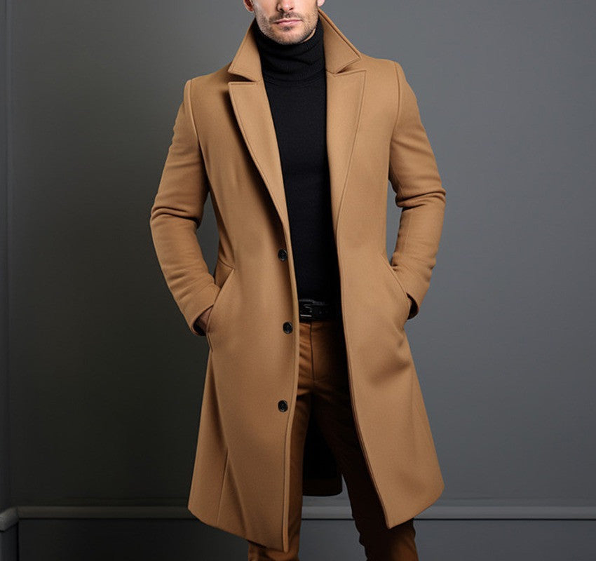 Herren Woll-Trenchcoat – Klassisch & Elegant – Mid-Length Mantel für Herbst & Winter