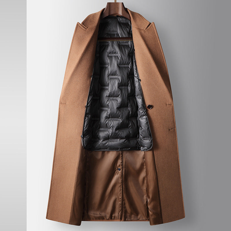 Herren Wollmantel mit weißer Entendaunen-Innenweste – Eleganter Wintermantel für kalte Tage