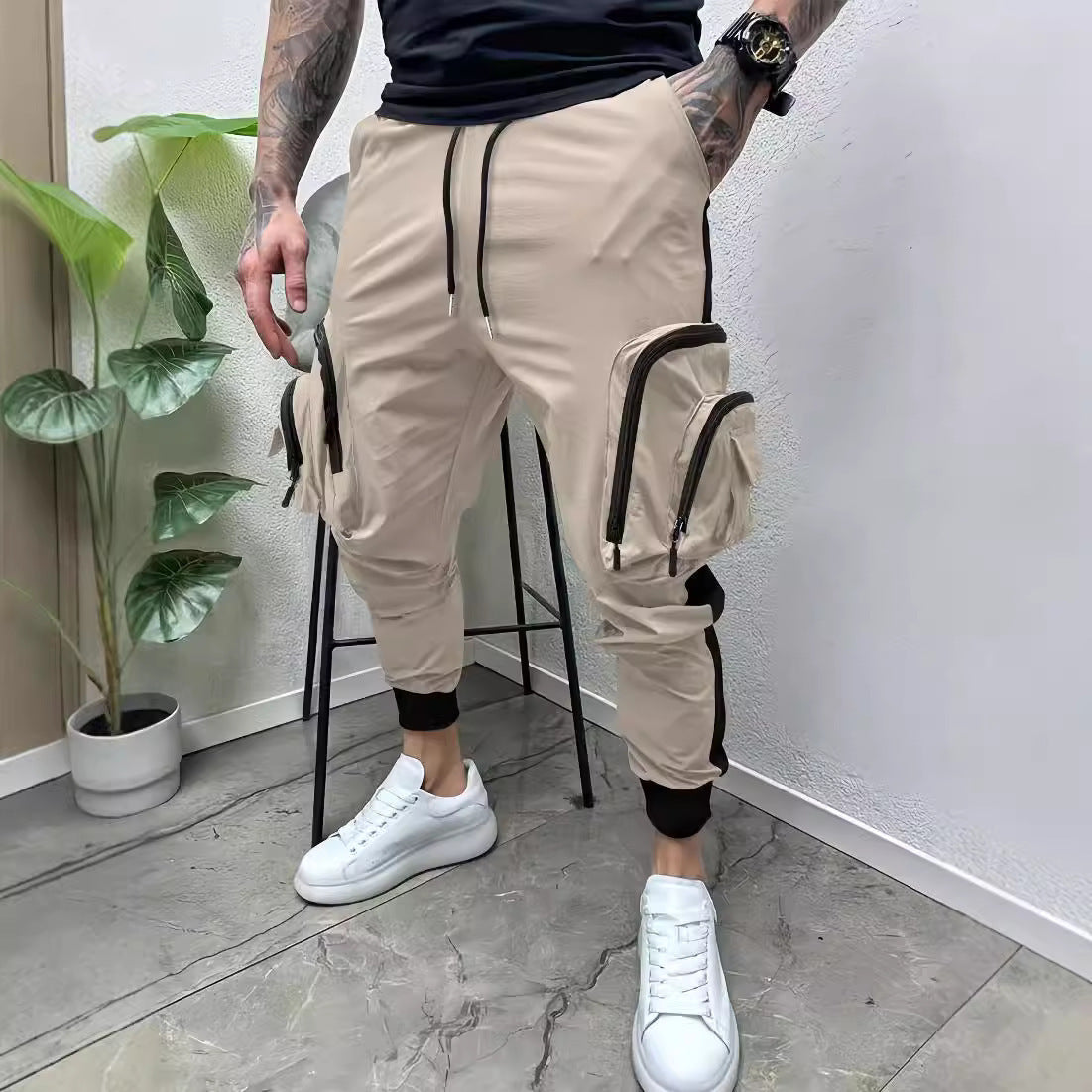 Herren Cargo-Hose mit Reißverschluss & Taschen – Tapered Fit – Funktional & Stylisch im Colorblock-Design
