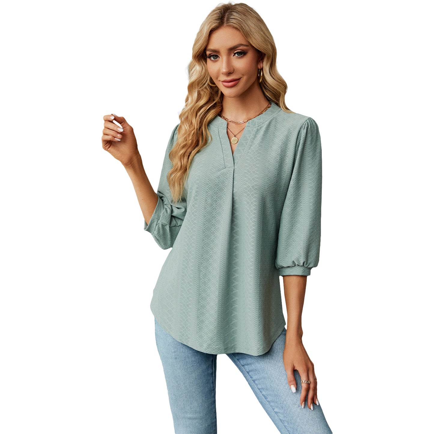 Elegantes Jacquard-Shirt mit V-Ausschnitt