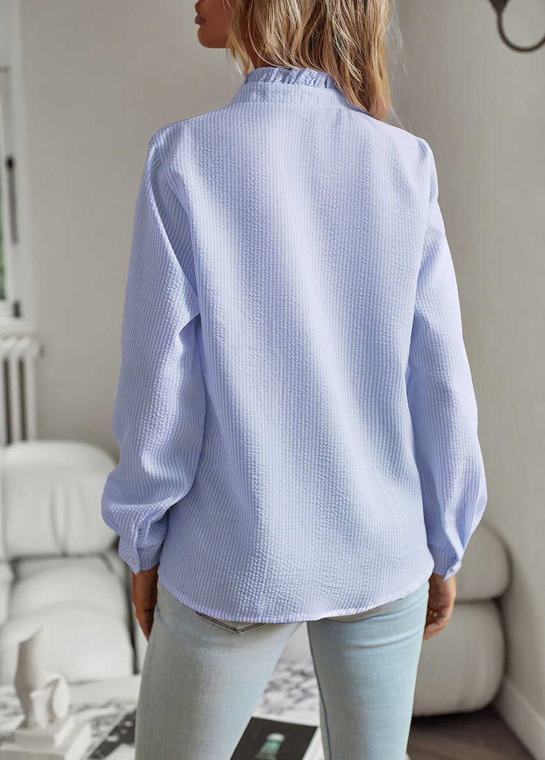 Elegante Streifenbluse mit Rüschen