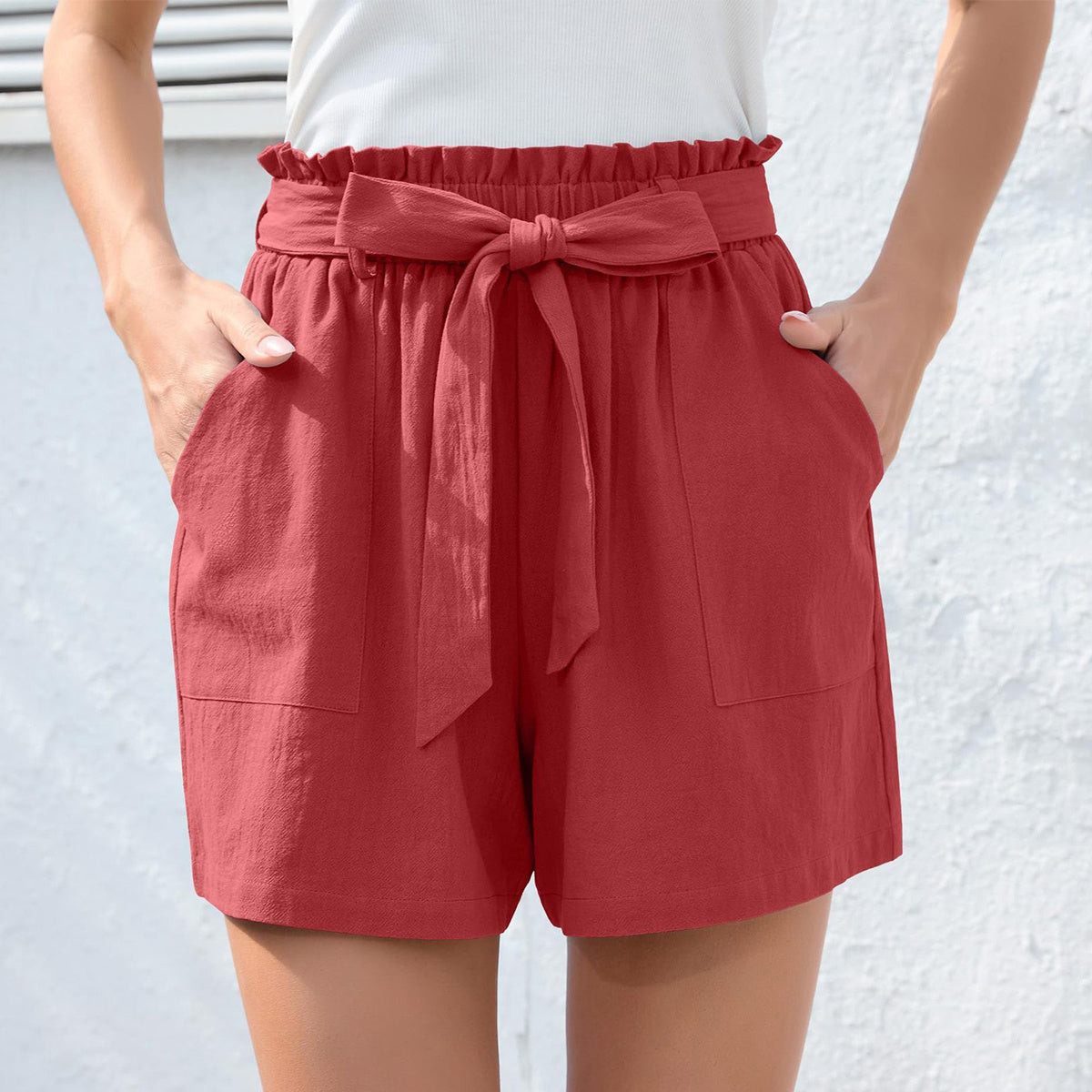 Sommer-Shorts mit Rüschenbund & Bindeschleife