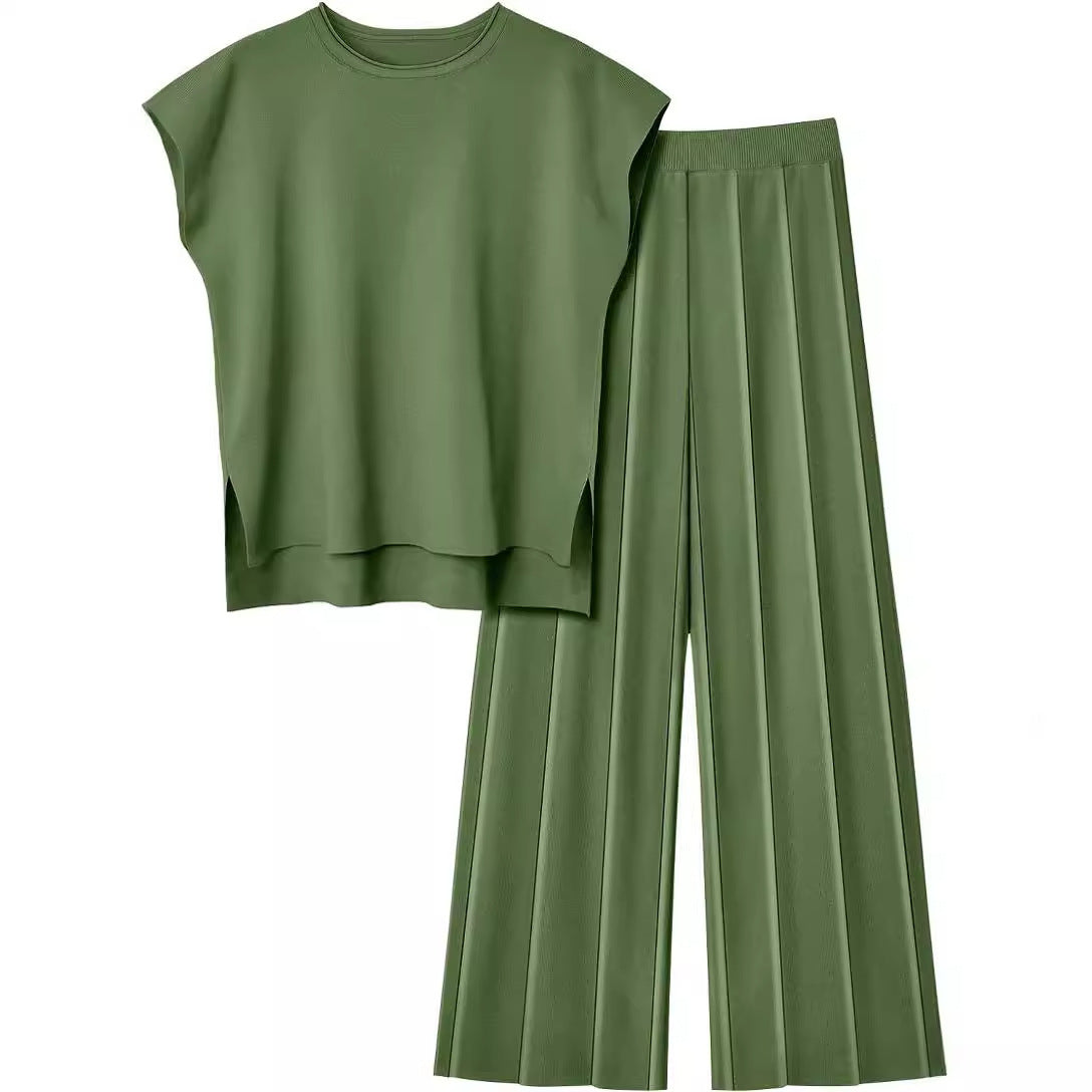 Damen Zweiteiler – Ärmelloses Oberteil & Weite Hose – Bequem & Stylisch im Casual-Look