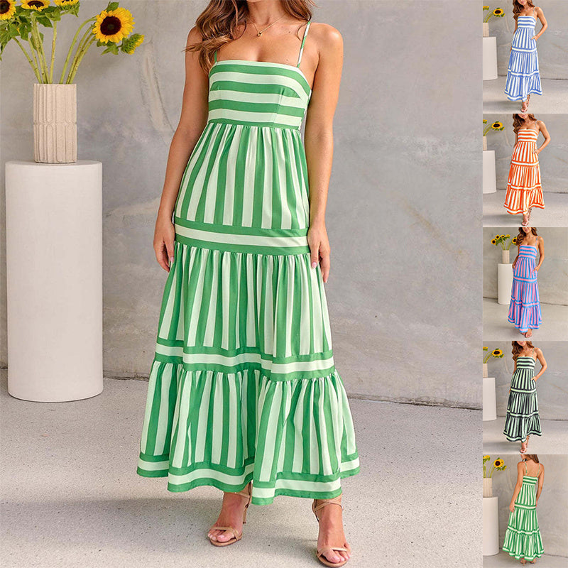 Streifen-Maxikleid mit Trägern & Rückenausschnitt – Sommerlook mit Wow-Effekt
