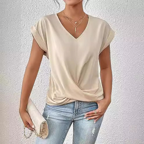 Sommer-T-Shirt mit V-Ausschnitt & Knoten-Detail