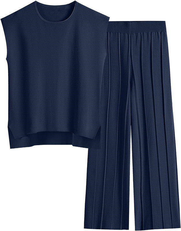 Damen Zweiteiler – Ärmelloses Oberteil & Weite Hose – Bequem & Stylisch im Casual-Look