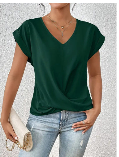 Sommer-T-Shirt mit V-Ausschnitt & Knoten-Detail