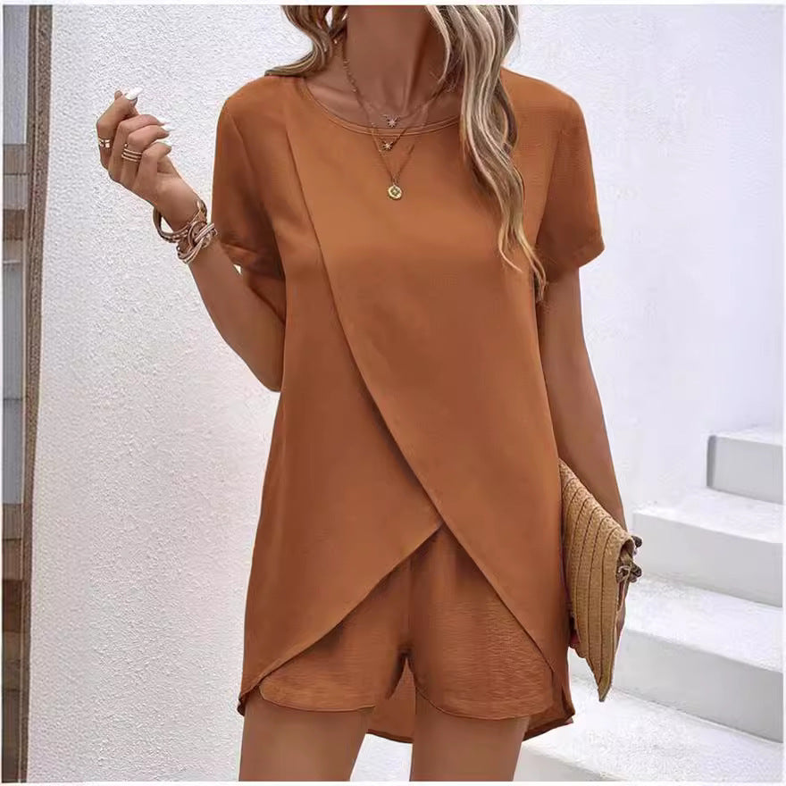 Zweiteiler Damen Set Asymmetrisches Oberteil & Shorts