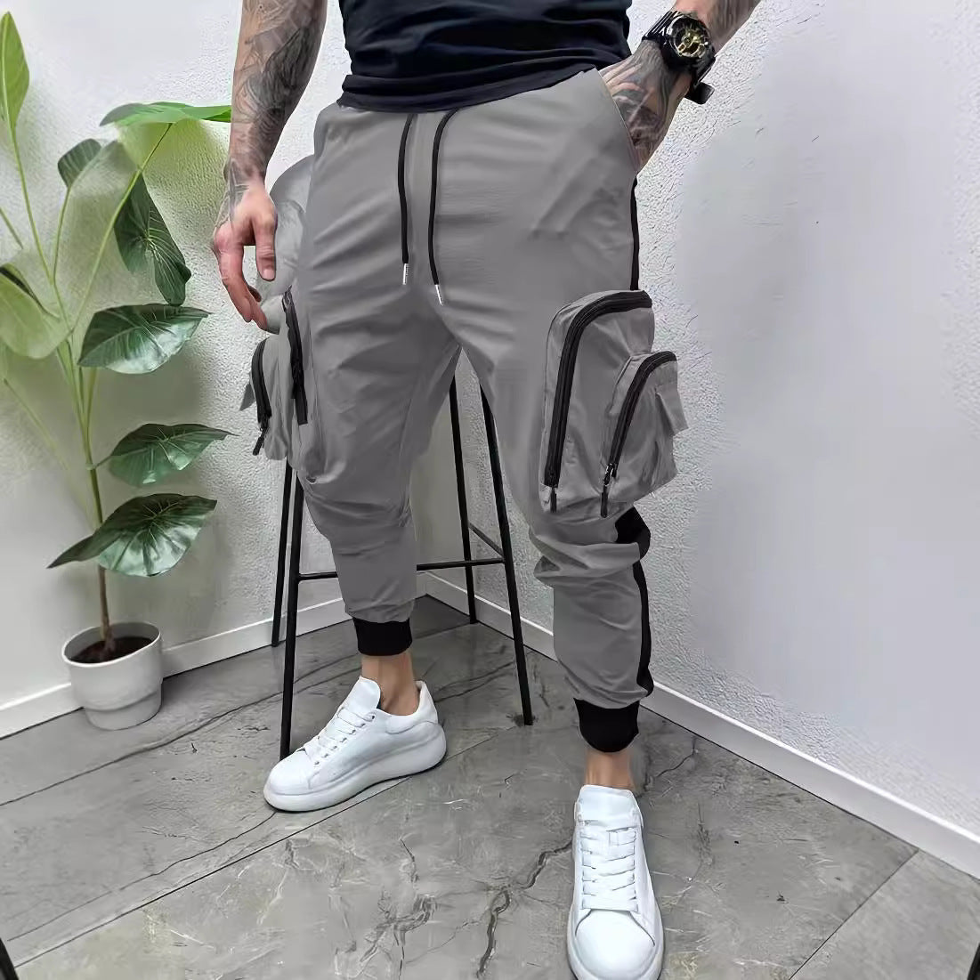 Herren Cargo-Hose mit Reißverschluss & Taschen – Tapered Fit – Funktional & Stylisch im Colorblock-Design