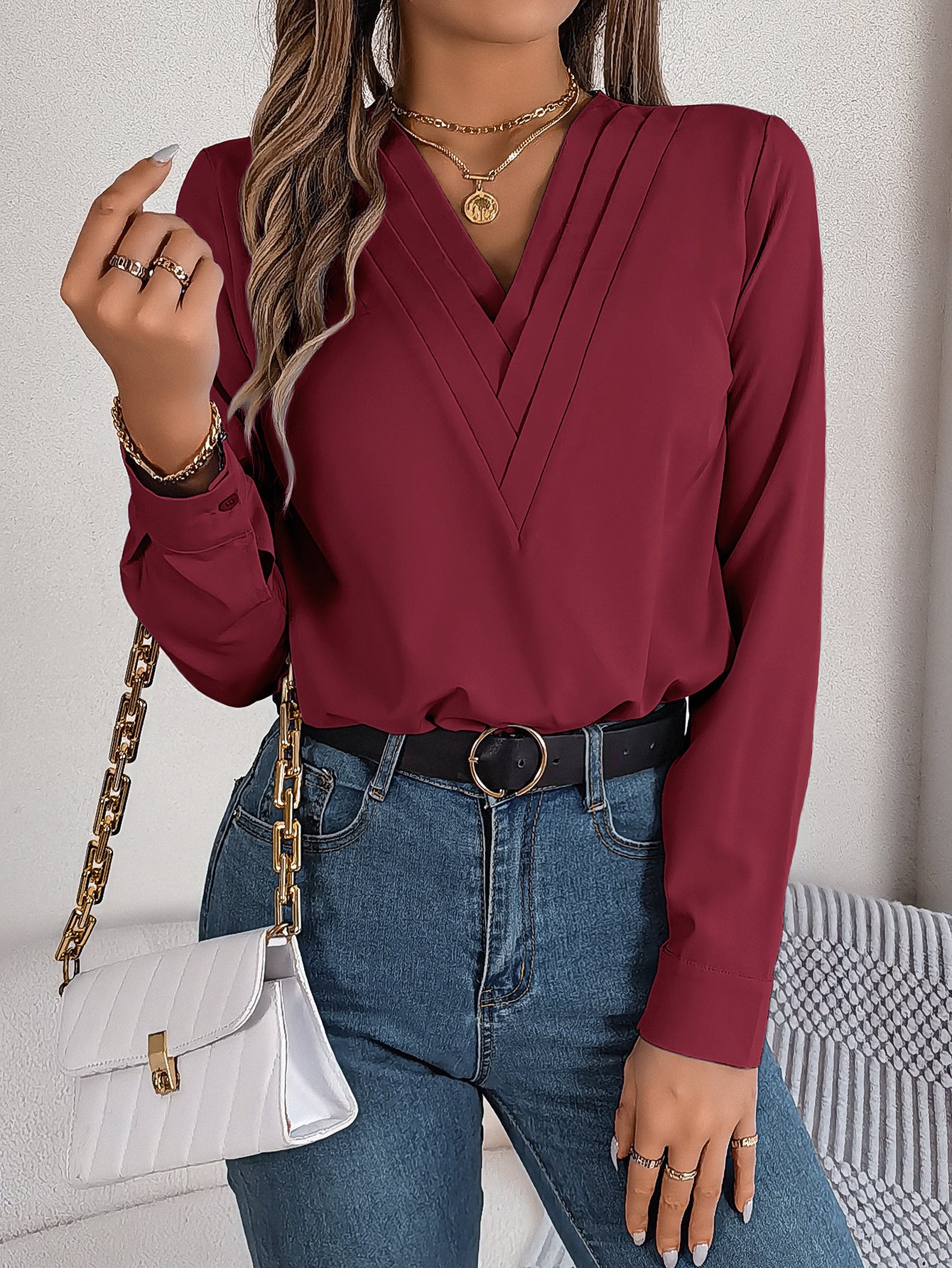 Elegante V-Ausschnitt-Bluse