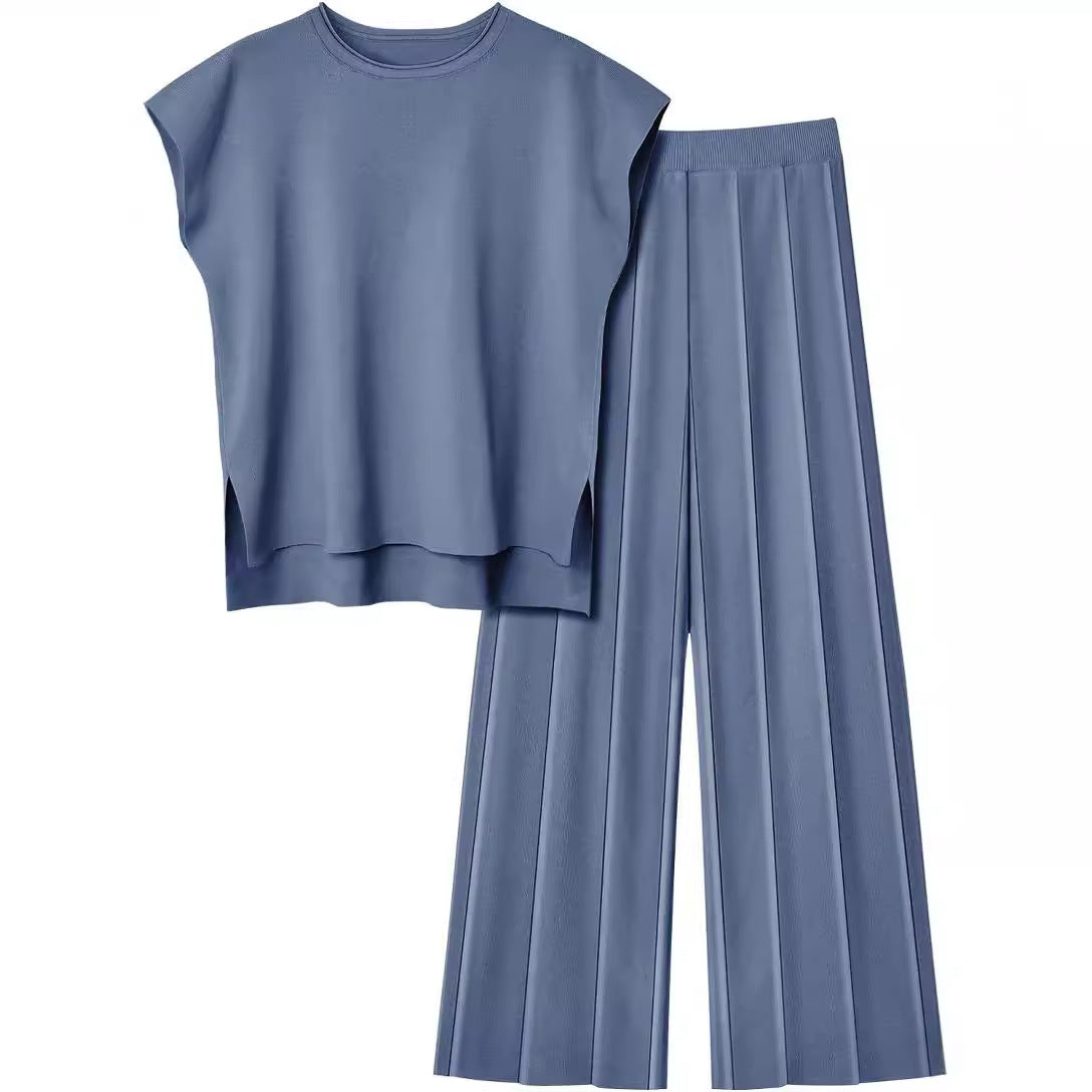 Damen Zweiteiler – Ärmelloses Oberteil & Weite Hose – Bequem & Stylisch im Casual-Look