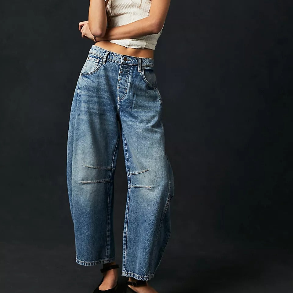 Damen Barrel Jeans – Weites Bein & Mid Waist – Bequem & Trendy im Baggy Fit