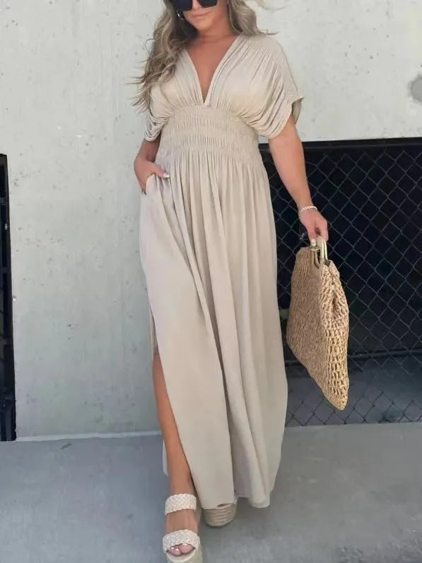 Damen Sommerkleid mit V-Ausschnitt – Maxi-Kleid