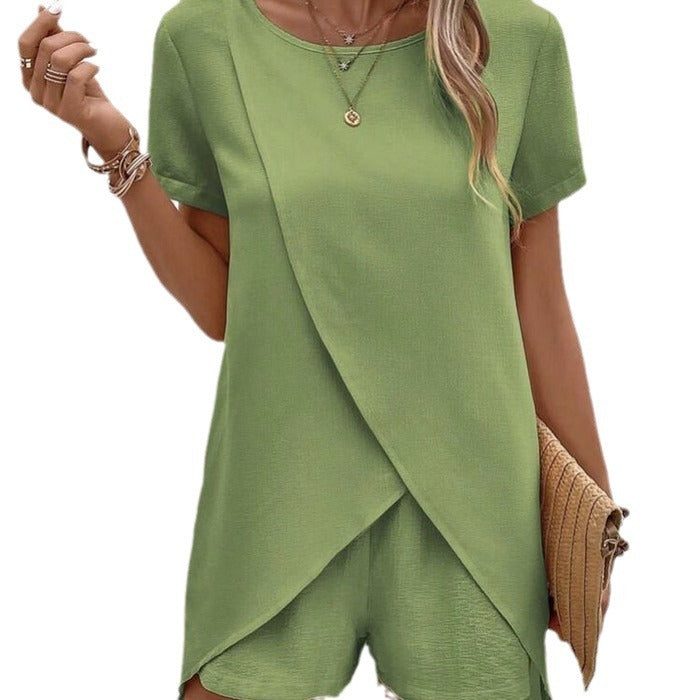 Zweiteiler Damen Set Asymmetrisches Oberteil & Shorts