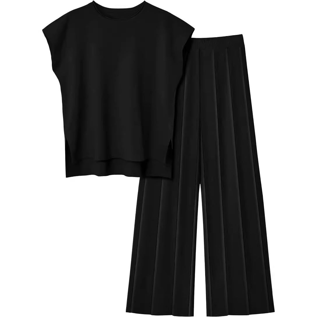 Damen Zweiteiler – Ärmelloses Oberteil & Weite Hose – Bequem & Stylisch im Casual-Look