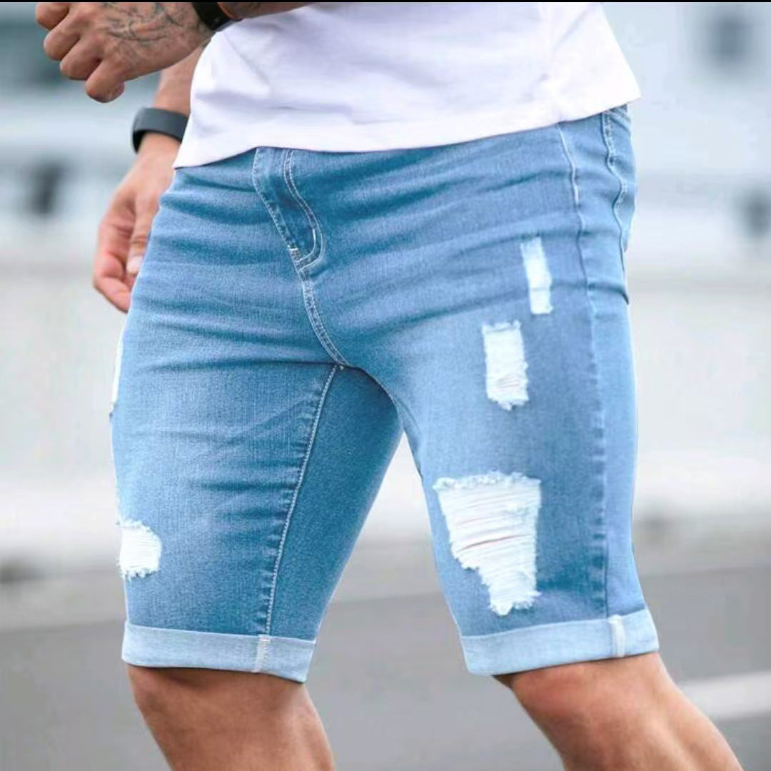 Herren Jeans-Shorts Sommer – Blau mit Destroyed-Look – Luftig, Stylisch & Bequem