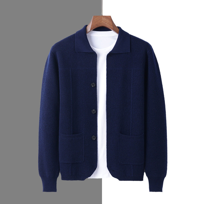 Herren Strickjacke mit Reverskragen – Eleganter Cardigan mit Taschen für Herbst & Winter
