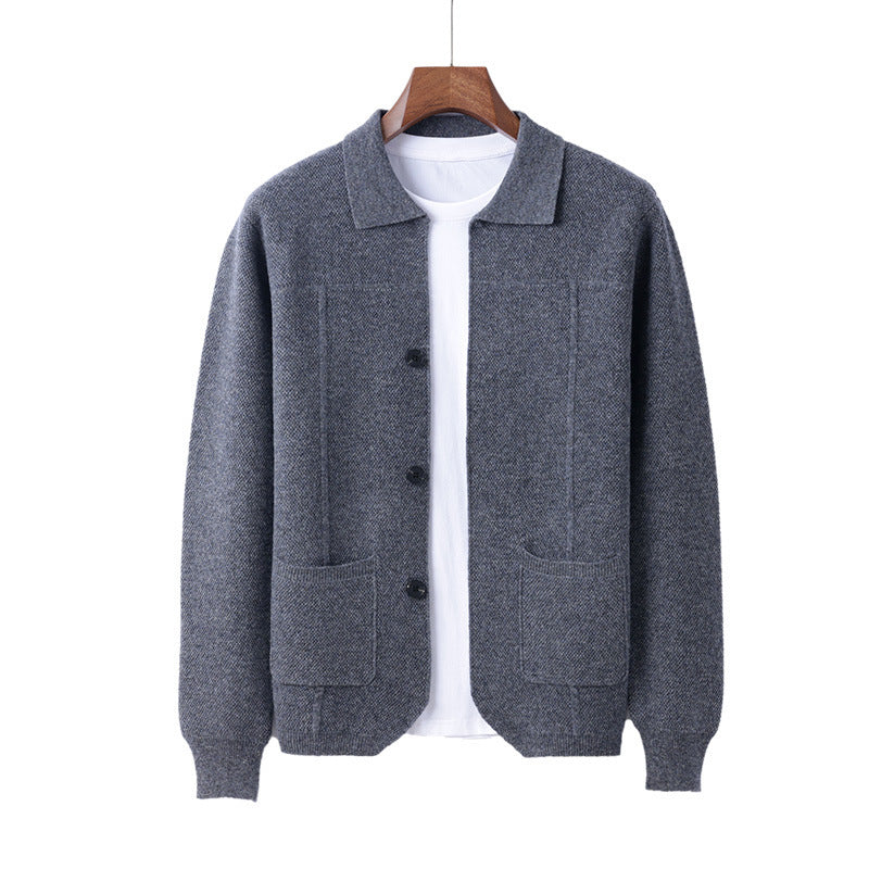 Herren Strickjacke mit Reverskragen – Eleganter Cardigan mit Taschen für Herbst & Winter