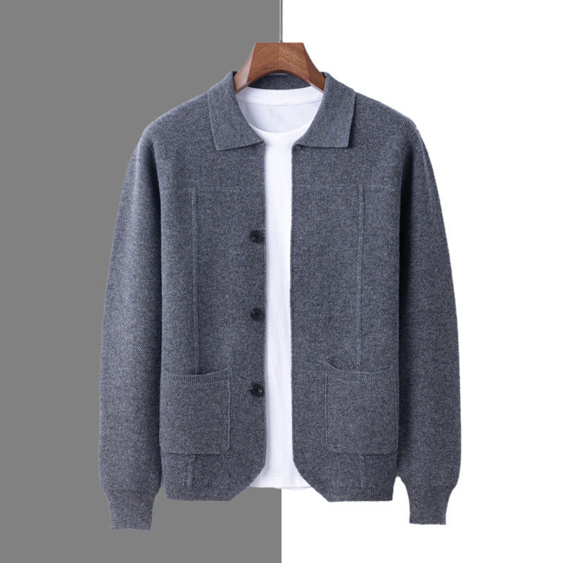Herren Strickjacke mit Reverskragen – Eleganter Cardigan mit Taschen für Herbst & Winter
