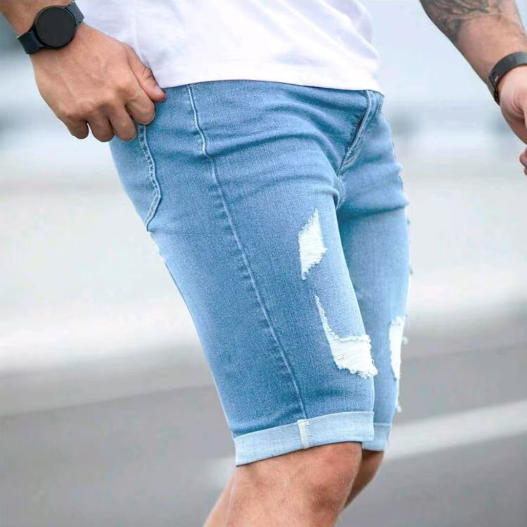 Herren Jeans-Shorts Sommer – Blau mit Destroyed-Look – Luftig, Stylisch & Bequem