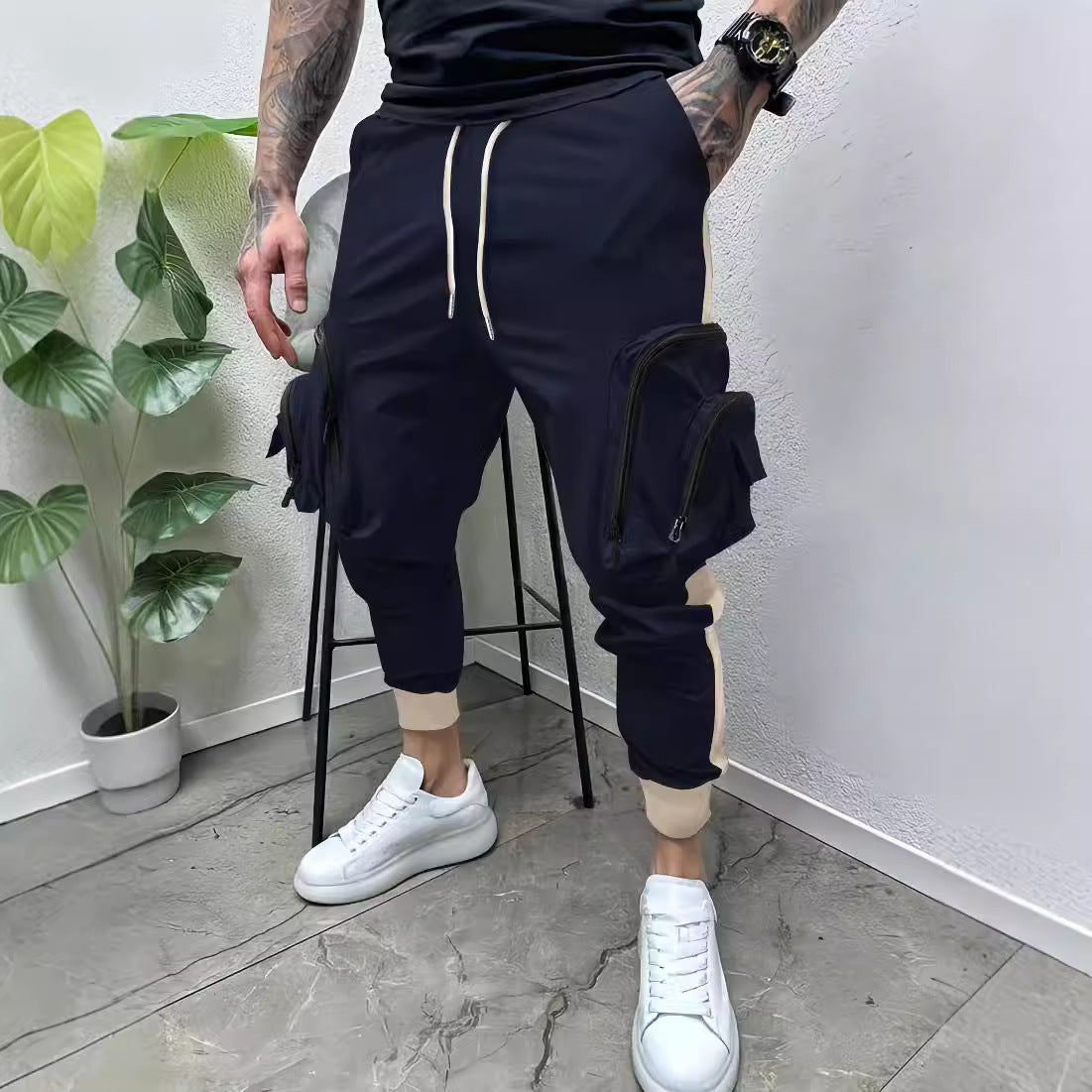 Herren Cargo-Hose mit Reißverschluss & Taschen – Tapered Fit – Funktional & Stylisch im Colorblock-Design