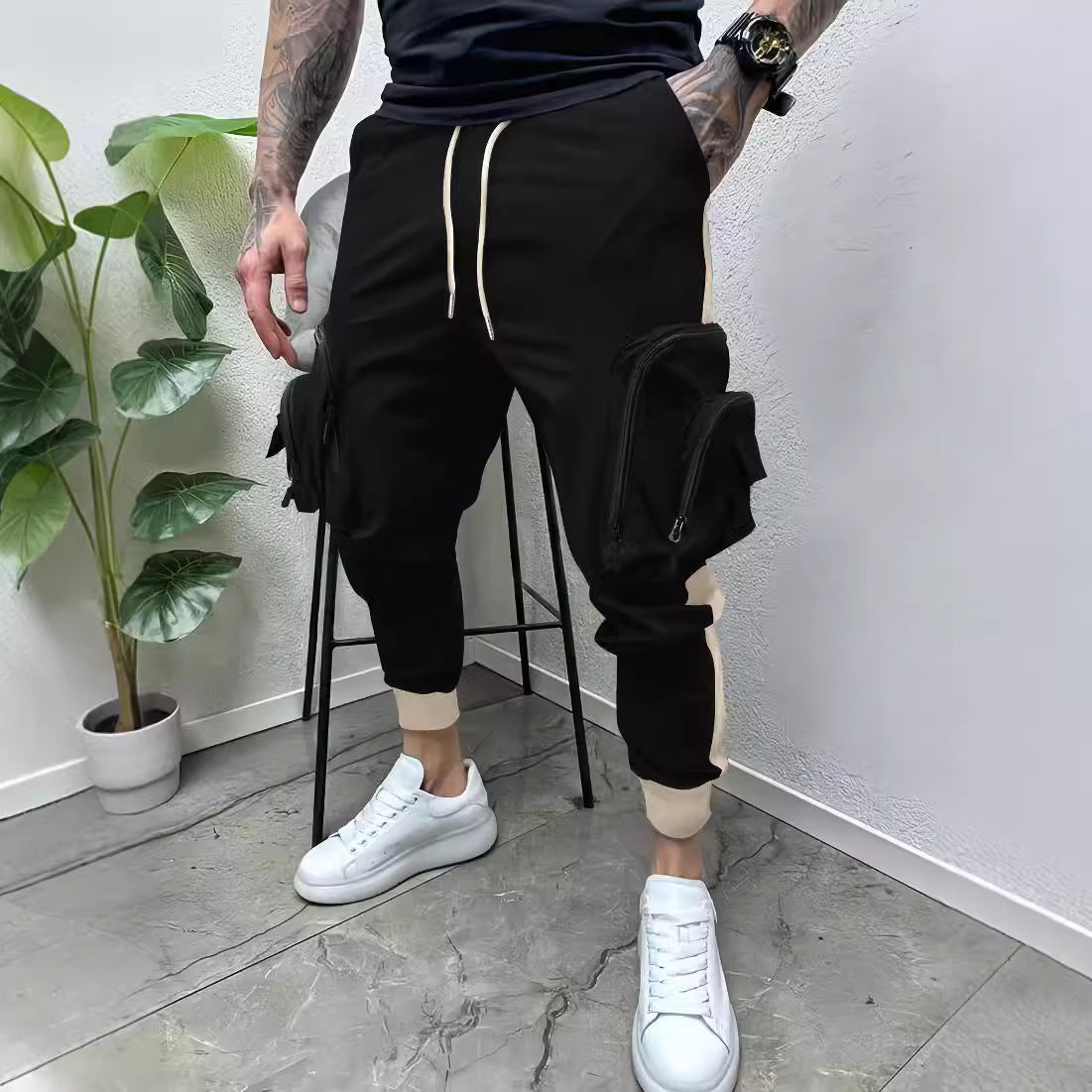Herren Cargo-Hose mit Reißverschluss & Taschen – Tapered Fit – Funktional & Stylisch im Colorblock-Design