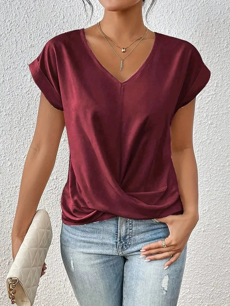 Sommer-T-Shirt mit V-Ausschnitt & Knoten-Detail