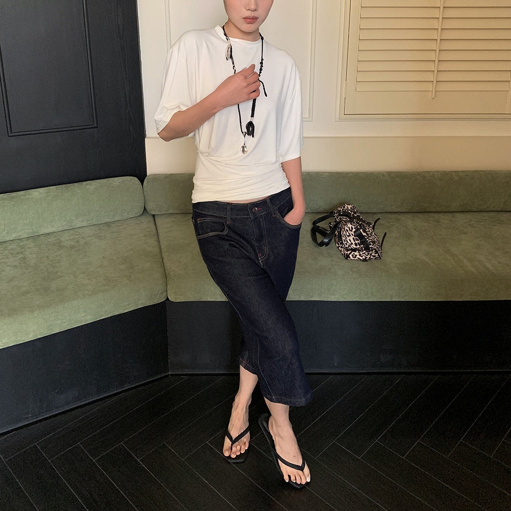 Damen Jeans mit rotem Stitching – Gerade Passform, Mid-Waist, Frühling & Sommer