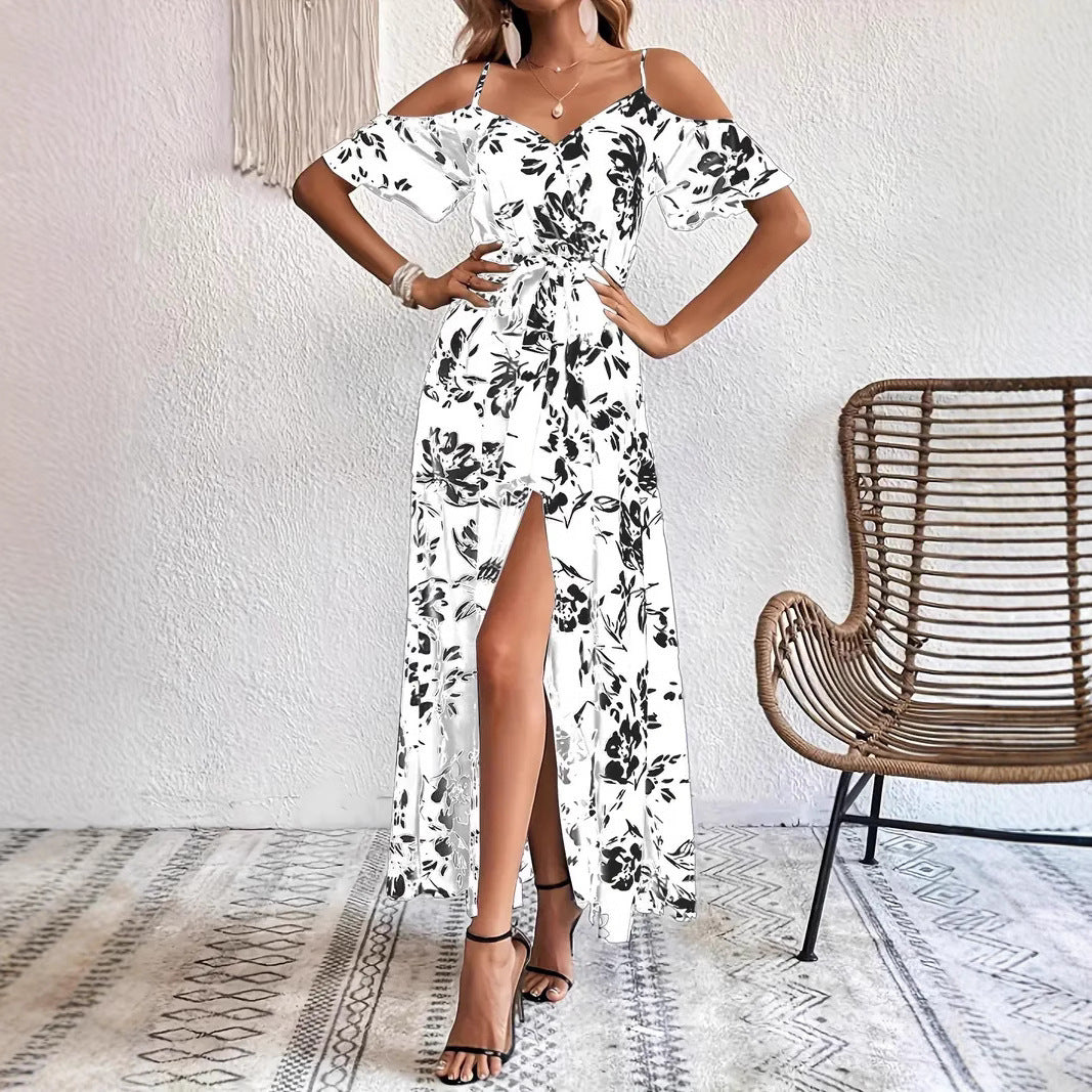 Off-Shoulder Sommerkleid mit Blumenprint – Feminines Maxikleid für Urlaub & Strand