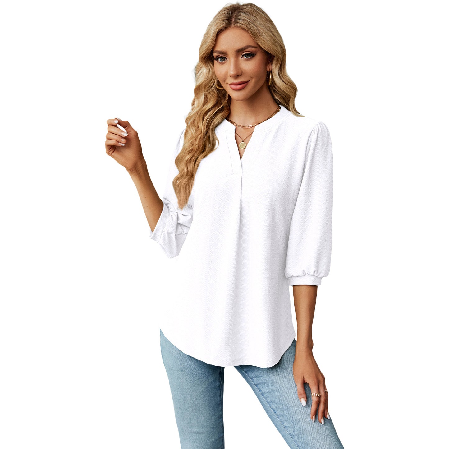 Elegantes Jacquard-Shirt mit V-Ausschnitt