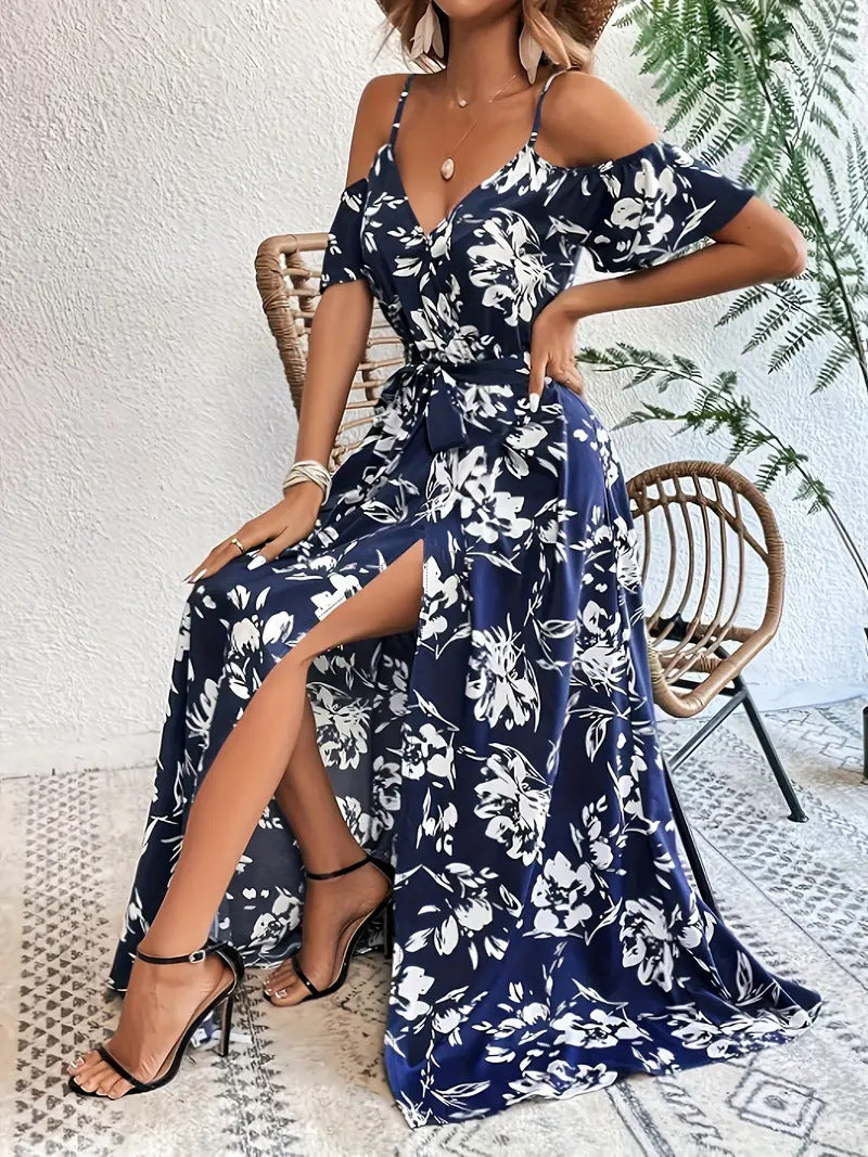 Off-Shoulder Sommerkleid mit Blumenprint – Feminines Maxikleid für Urlaub & Strand